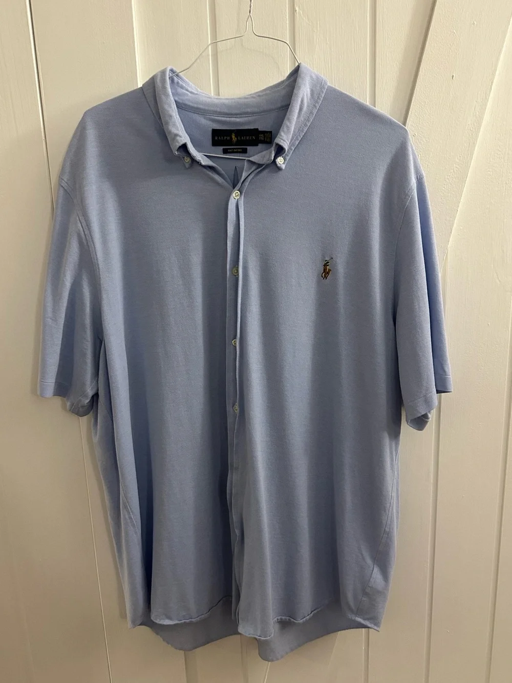 Ralph Lauren Pale Blue Short-Sleeve Knit Oxford Button Polo - Size XXL